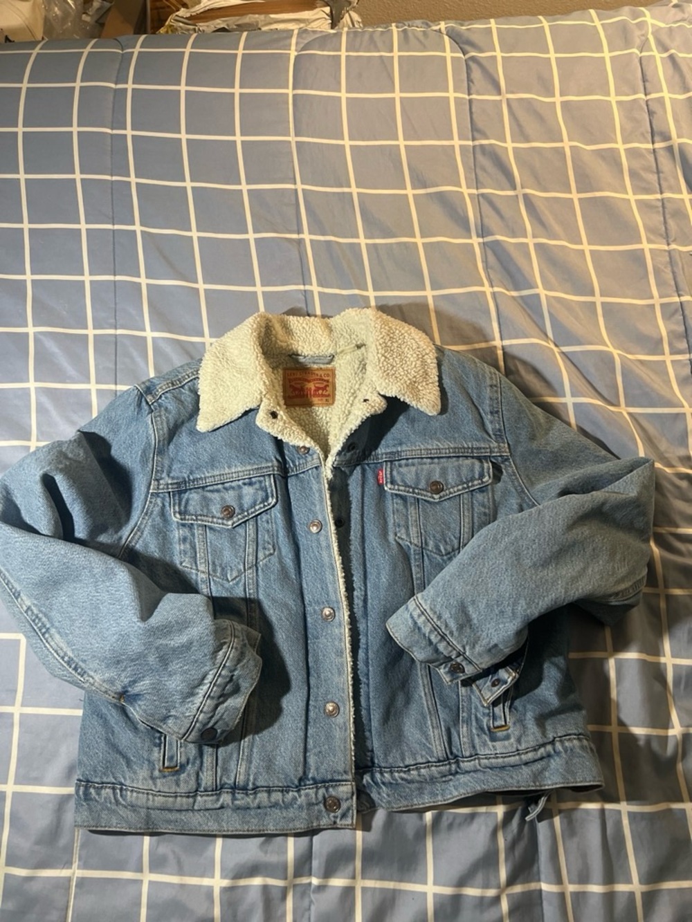 Levi's Light Blue Denim Sherpa Jacket with Cream Collar